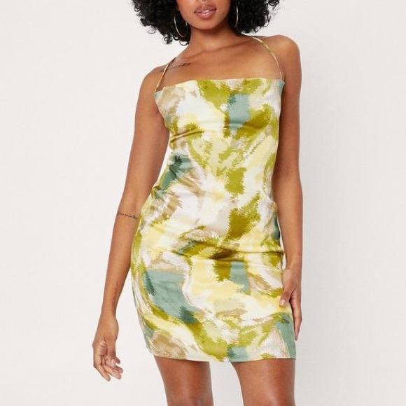 Green Satin Slip Dress - Picture 3 of 4